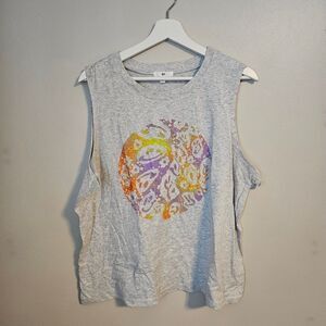 BP Tank Top Gray Heather Graphic Smiley Face Warped Tie Dye Print Casual Neutral